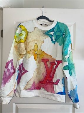 Louis Vuitton White Multicolor Watercolor Logo Sweatshirt